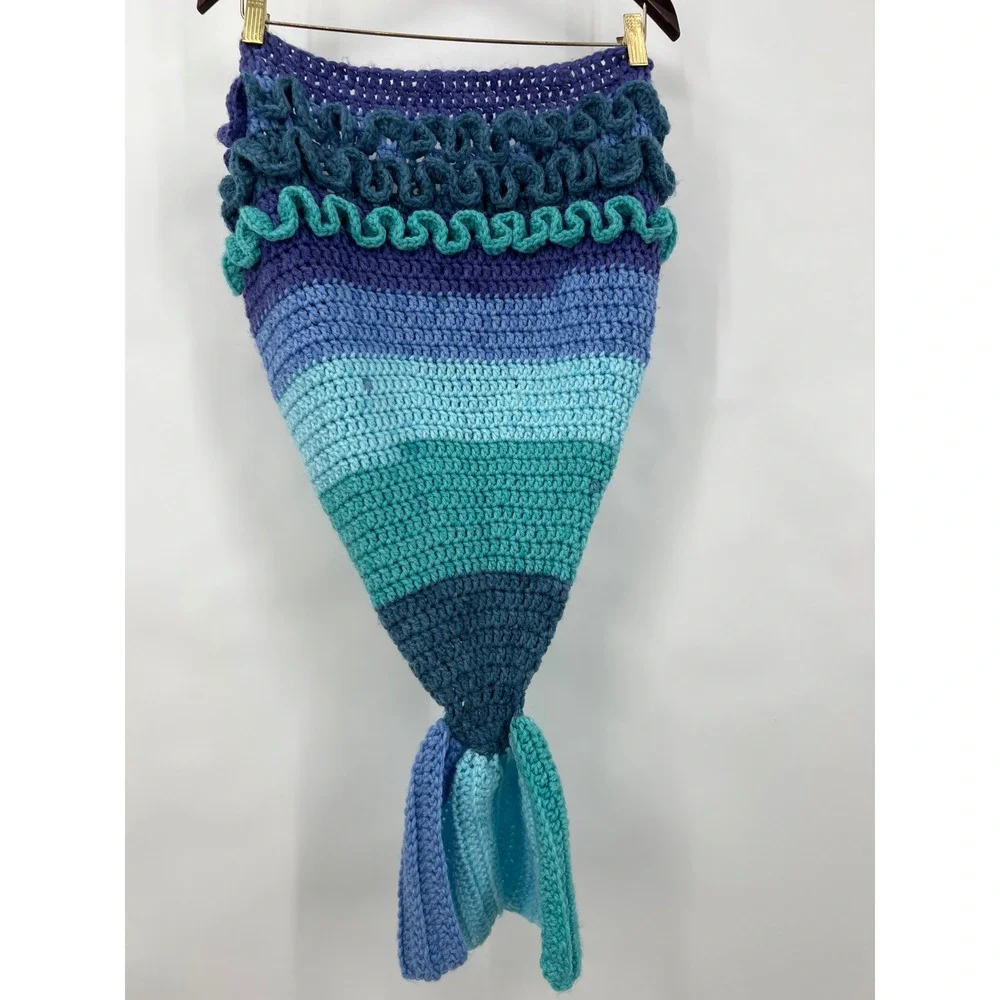 Hand Crochet Mermaid Tail Baby Blanket Toddler Photo Shoots Prop Fish Tail - Picture 3 of 5
